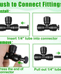 Diagram showing installation and removal of 20 Pack One Quarter Inch End Plugs For Quick Connect Fittings in irrigation system
