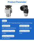 12 Pack Push To Connect Fittings Three Eighths Inch OD To One Quarter Inch NPT Quick Connect Air Line Fittings Pneumatic Male Straight And Elbow Made From Plastic And Copper Ideal For Auto Repair Workshops Industrial Air Systems