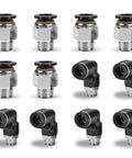 12 Pack Push To Connect Fittings Three Eighths Inch OD To One Quarter Inch NPT Quick Connect Air Line Fittings Pneumatic Male Straight And Elbow