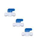 Three Pack Push To Connect Plastic Shut Off Valve Fittings One Quarter Inch Outer Diameter Inline Straight Ball Valves White And Blue Durable POM