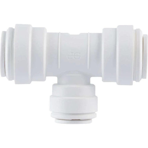 Reducing Tee Three Eighths To Three Eighths And One Quarter Inch OD Push To Connect Plastic Plumbing Fitting With EPDM O Rings