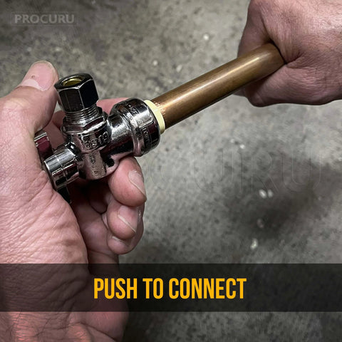 Easy Push Fit Angle Stop Valve Half Inch Inlet To Three Eighth Inch Compression Outlet Quarter Turn Brass Shutoff installation
