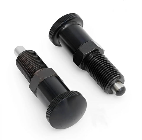 2 Pack Push Fit Ball Nose Spring Plungers With M12x1.5 Threads, steel retractable return knob, non lock out indexing design, side view