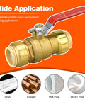 Two Pack Three Quarters Inch Push Fit Ball Valve With Disconnect Clip Full Port Push To Connect Water Shut Off Valve For Hot And Cold Water DIY Friendly For PEX PVC Or Copper Pipes No Lead Brass Easy Install front view