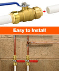 Two Pack Three Quarters Inch Push Fit Ball Valve With Disconnect Clip Full Port Push To Connect Water Shut Off Valve For Hot And Cold Water DIY Friendly For PEX PVC Or Copper Pipes No Lead Brass Easy Install shown installed on wall piping