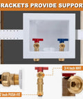 Push Fit Laundry Washer Valve Box With Center Drain, One Half Inch Push Fit Inlet To Three Quarter Inch MHT Outlet