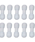 Ten white One Quarter Inch Push Fit Straight Union Quick Connect For RO Water Systems, DIY Friendly, No Tools Tubing Adapter