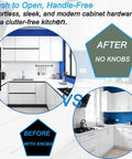 Before and after kitchen with Heavy Duty Push Latch Cabinet Hardware With Magnetic Door Catch, modern no-knob design.