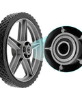 Close-up of a 3 Pack 12 x 1.75 Inch Push Mower Replacement Wheels with Spoke Plastic Design and Diamond Tread