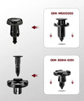 Subaru Compatible 121Pcs Push Rivet Clips Set Pro Grade In 7mm 8mm 9mm 10mm Sizes For Bumper Fender Engine Cover And Grille Retainers Replacement 909140007 909140065 909140051 With Removal Tool Xislet shown with OEM MR200300 and OEM 90914-0051 clips