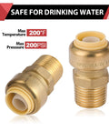 Two Pack Three Quarter Inch Push To Connect Male Adapters For Copper PEX CPVC And PE-RT Pipes With Disconnect Clip