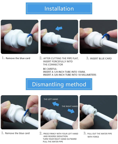 Installation and dismantling of Three Quarter Inch Male Thread To One Quarter Inch OD PE Tube Push To Connect Straight Adapter