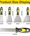 5Pcs Putty Knife Set With 1 Inch 2 Inch 3 Inch 4 Inch And 5 Inch Scrapers displayed with size measurements