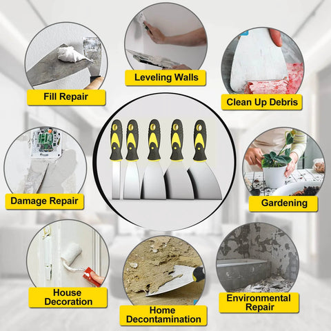 5Pcs Putty Knife Set With 1 Inch 2 Inch 3 Inch 4 Inch And 5 Inch Scrapers For Drywall Repair and multi-purpose home renovation use