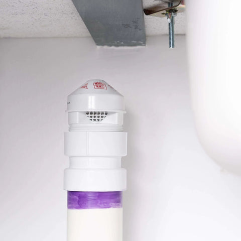 Installed Oatey Sure Vent Air Admittance Valve 1.5 Inch To 2 Inch White PVC Schedule 40 Adapter 39016 for DWV systems