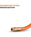 Close-up of Three Eighth Inch PVC Air Hose Kit 25 Foot With Seventeen Piece Accessory Set Featuring Solid Brass Ends and connectors.