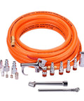 Three Eighth Inch PVC Air Hose Kit 25 Foot With Seventeen Piece Accessory Set Featuring Solid Brass Ends And Dual One Quarter MNPT Connectors