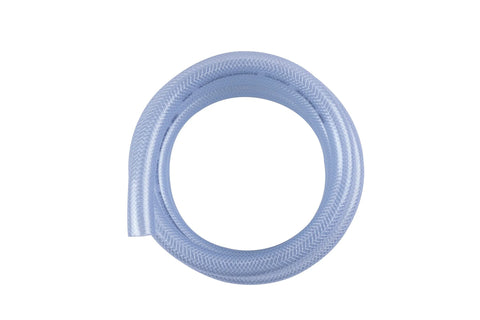 Coiled High Pressure Braided Clear Flexible PVC Tubing Three Quarter Inch Internal Diameter Ten Feet Long With 200 PSI Working Pressure