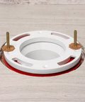 Closet Flange Spacer Half Inch Thick PVC White Stackable Flange Height Booster with Metal Ring installed on floor
