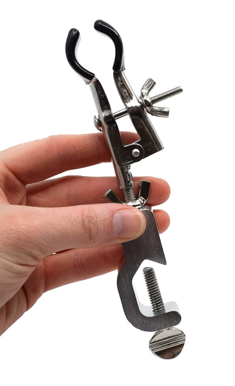 Five Pack Burette Clamp With Bosshead And Test Tube Holder For Lab Use, PVC Coated Round Jaws Deliver Non Slip Grip By EISCO