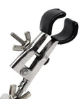 Close-up of Five Pack Burette Clamp With Bosshead And Test Tube Holder For Lab Use, PVC Coated Round Jaws Deliver Non Slip Grip