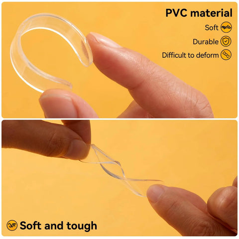 Hands holding transparent PVC material of 10 Pack Wall Bumpers And Door Stoppers For Furniture No Slam Cushions Self Adhesive Anti Collision Pads With 3M Bond
