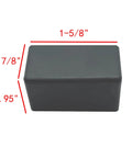 Durable PVC end cap fits 13/16 and 7/8 inch tall strut channels, shown in black with dimensions 1-5/8 L x 7/8 W x 0.95 H.