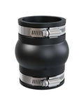 Front view of PXJ-150 Flexible PVC Expansion Joint Coupling for Thermal Expansion and Contraction of Vertical Pipes Leak Proof and Chemical Resistant Sewer Gas Safe Durable Fernco Style Plumbing Fittings, featuring corrosion-resistant clamps.