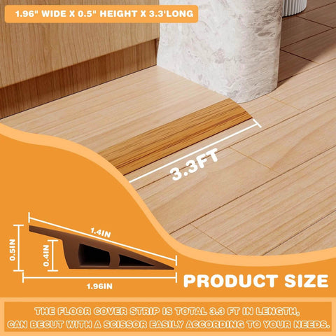 Floor Transition Strip 3.3ft, Double Sided Self-Adhesive PVC Floor Transition Strip, Doorway Threshold Ramp in light brown installed