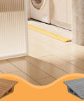 Installed Floor Transition Strip 3.3ft, Double Sided Self-Adhesive PVC Floor Transition Strip, light brown in a doorway.