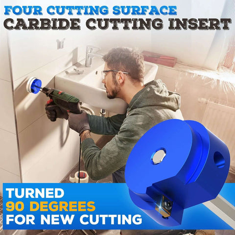 Heavy-Duty 3 Inch PVC Pipe Reamer for Standard One-Half Inch Drills Socket Saver used on bathroom sink wall