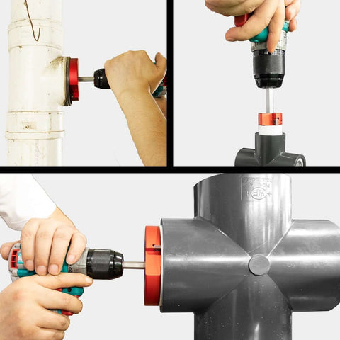 Two Wing PVC Pipe Reamer With Carbide Inserts being used in plumbing for stable fast pipe prep on plastic pipe fittings