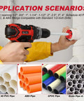 Person using drill with Nine Piece PVC Pipe Reamer Kit For 1/2 To 4 Inch Pipes With Inner Cutter on PVC pipe.