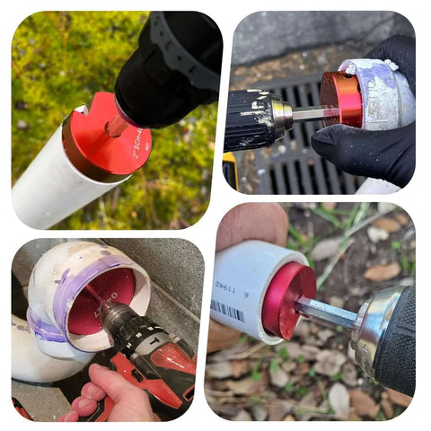 Nine Piece PVC Pipe Reamer Kit For 1/2 To 4 Inch Pipes With Inner Cutter For PVC CPVC ABS Conduit And SCH40 Repairs in use