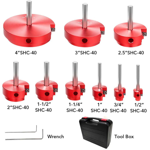 Nine Piece PVC Pipe Reamer Kit For 1/2 To 4 Inch Pipes With Inner Cutter For PVC CPVC ABS Conduit And SCH40 Repairs shown with wrench and toolbox