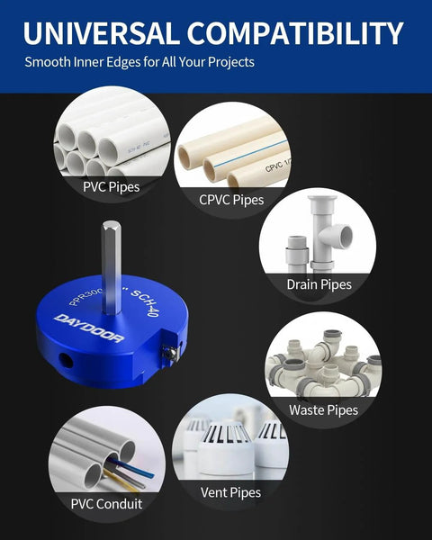 Six Piece PVC Pipe Reamer Kit With Three Quarter Inch To Four Inch Heads Includes Four Sided Carbide Aluminum Reamer Tool for pipe fitting