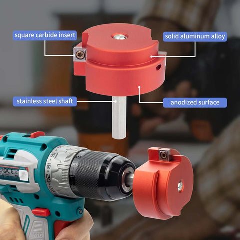 Two Wing PVC Pipe Reamer With Carbide Inserts For Stable Fast Pipe Prep Fits Standard Half Inch Drills and One And A Half Inch Head Socket Saver Tool Pro Grade For PPR Plastic Pipe Fittings Deburring And Cleanup attached to a power drill.