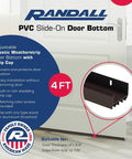 Randall 4 FT (48") PVC Slide-On Door Bottom with drip cap highlighted on packaging for 1 3/4” doors, fits gaps 3/8” to 7/8”