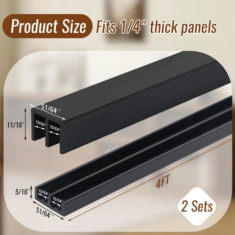 Two Sets Sliding Door Track For One Quarter Inch Thick Panels Glass Cabinet Sliding Track System With PVC Durable Low Noise