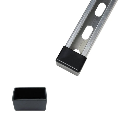 Durable PVC end caps fit 13/16 and 7/8 inch tall strut channels, protecting channel ends from damage with tool-free installation and a clean black finish.