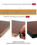 Installation of 25 Ft White 3/4 Inch Plastic Center Barb T Molding Edge Banding on wooden edge, showing flexible PVC trim.