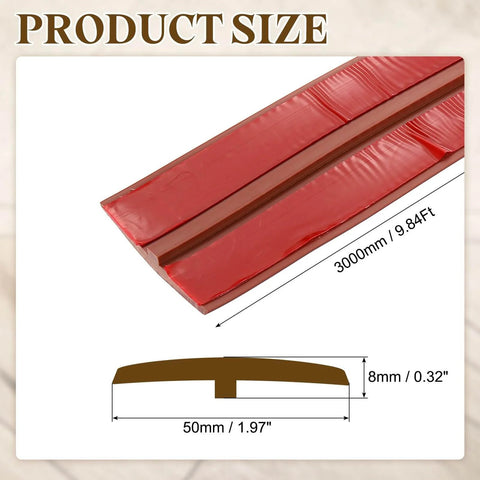 T-Molding Transition Strips, 9.84 ft x 1.97" (L x W) PVC Floor Flat Divider Strip with dimensions in illustration, Walnut