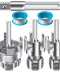 Dual Function Pipe Threading Tool Set for PVC pipes half inch three quarter inch one inch internal and external threads, drill compatible.