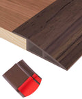 Floor Transition Strip Self Adhesive Vinyl Door Threshold, Deep Brown Wood Grain, PVC material, shown with double adhesive.