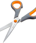 Stainless Steel Scissors Multipurpose Office And Craft Shears With PVD Coated Blades, orange and gray comfort grip handle, open blades