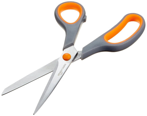 Stainless Steel Scissors Multipurpose Office And Craft Shears With PVD Coated Blades, orange and gray comfort grip handle, open blades