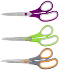Stainless Steel Scissors Multipurpose Office And Craft Shears With PVD Coated Blades For Superior Cutting Power Sharp Long Lasting Performance Comfort Grip 3 Pack Multicolor