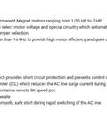 List of specifications for PWM DC Drive For Permanent Magnet Motors with details on voltage, current, and features.