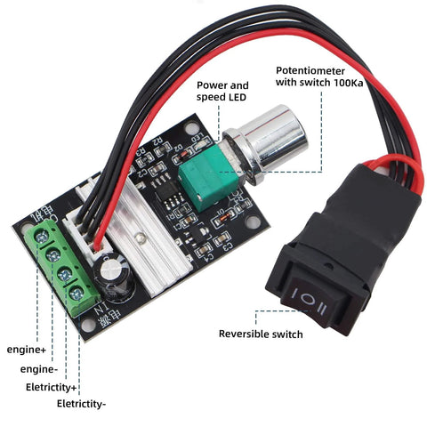 Small PWM DC Motor Speed Controller - for 6V 12V 24V 28V 3A 80W Low-Voltage Gear Motors with Forward/Reverse Switch Control