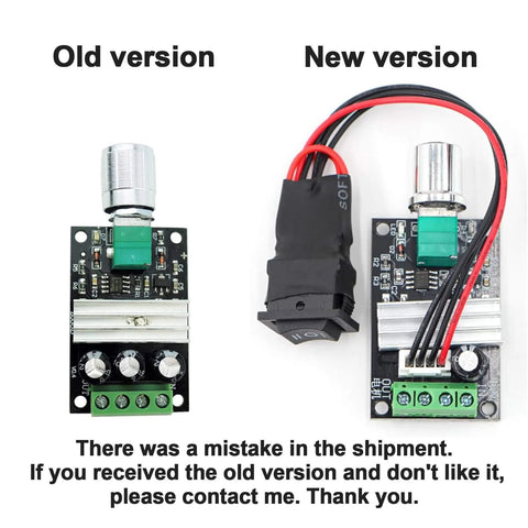 Comparison of old and new versions of Small PWM DC Motor Speed Controller with forward/reverse switch for 6V 12V 24V 28V 3A 80W motors.